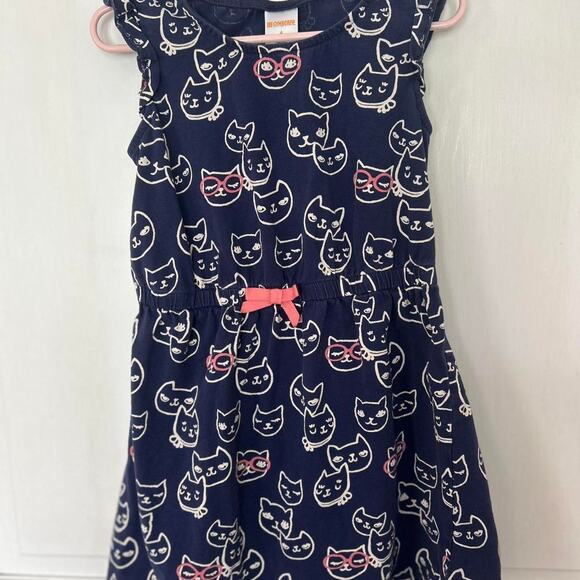 Gymboree Girls Cat Print Dress - Size 4 - Navy/White - Picture 1 of 4